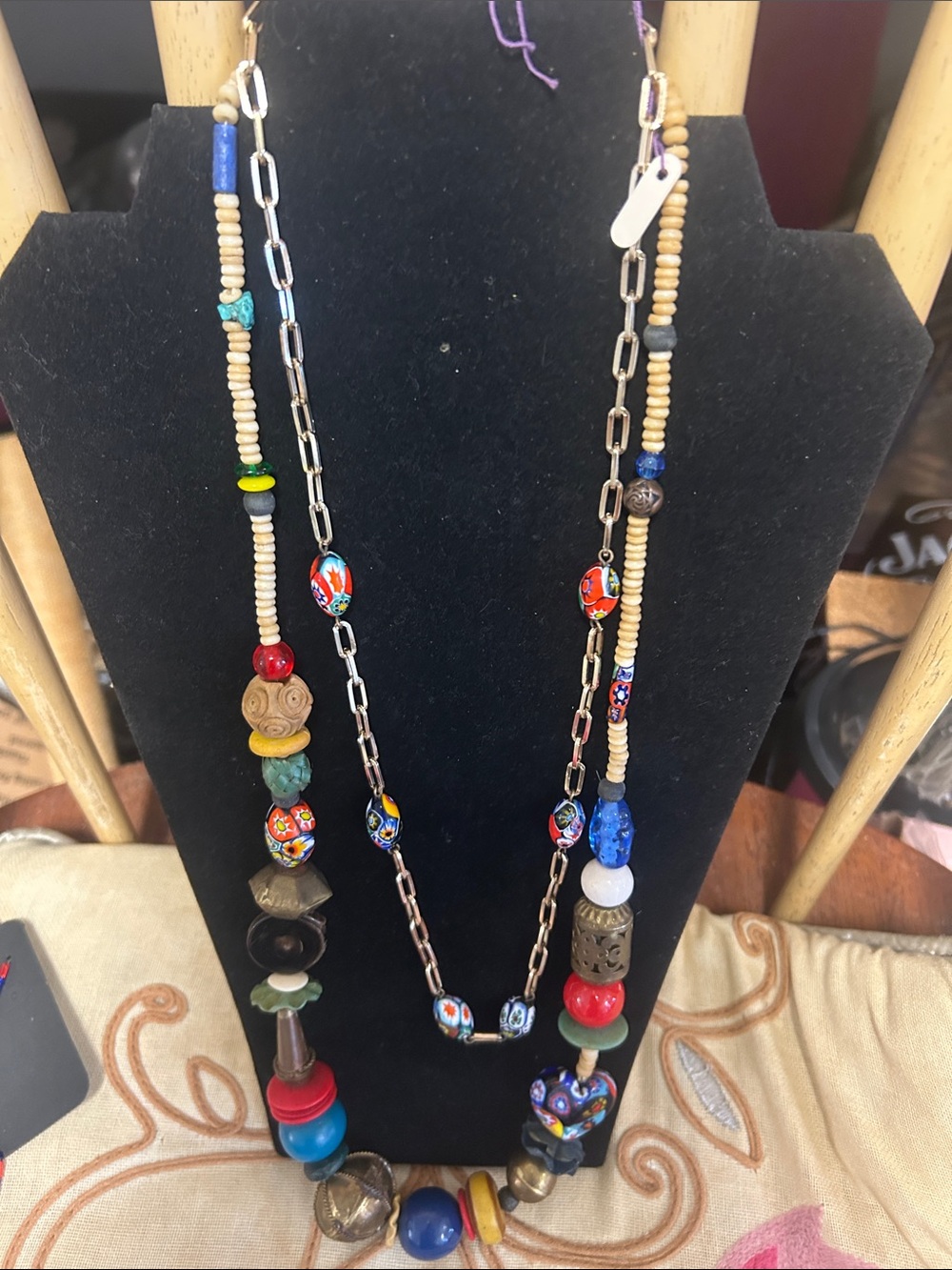 Boho Mixed-Bead Multi-Color Necklace Mixture of millifiore glass and brass etc..